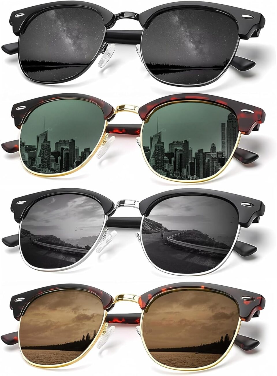 KALIYADI Sunglasses Men Polarized Sunglasses for Men Women Unisex Semi-Rimless Frame Retro Driving Sun Glasses UV Blocking