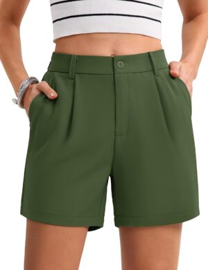 MAGCOMSEN Shorts for Women Dressy Casual Summer Pleated Tailored Back Elastic Waist Trouser Shorts with Pockets