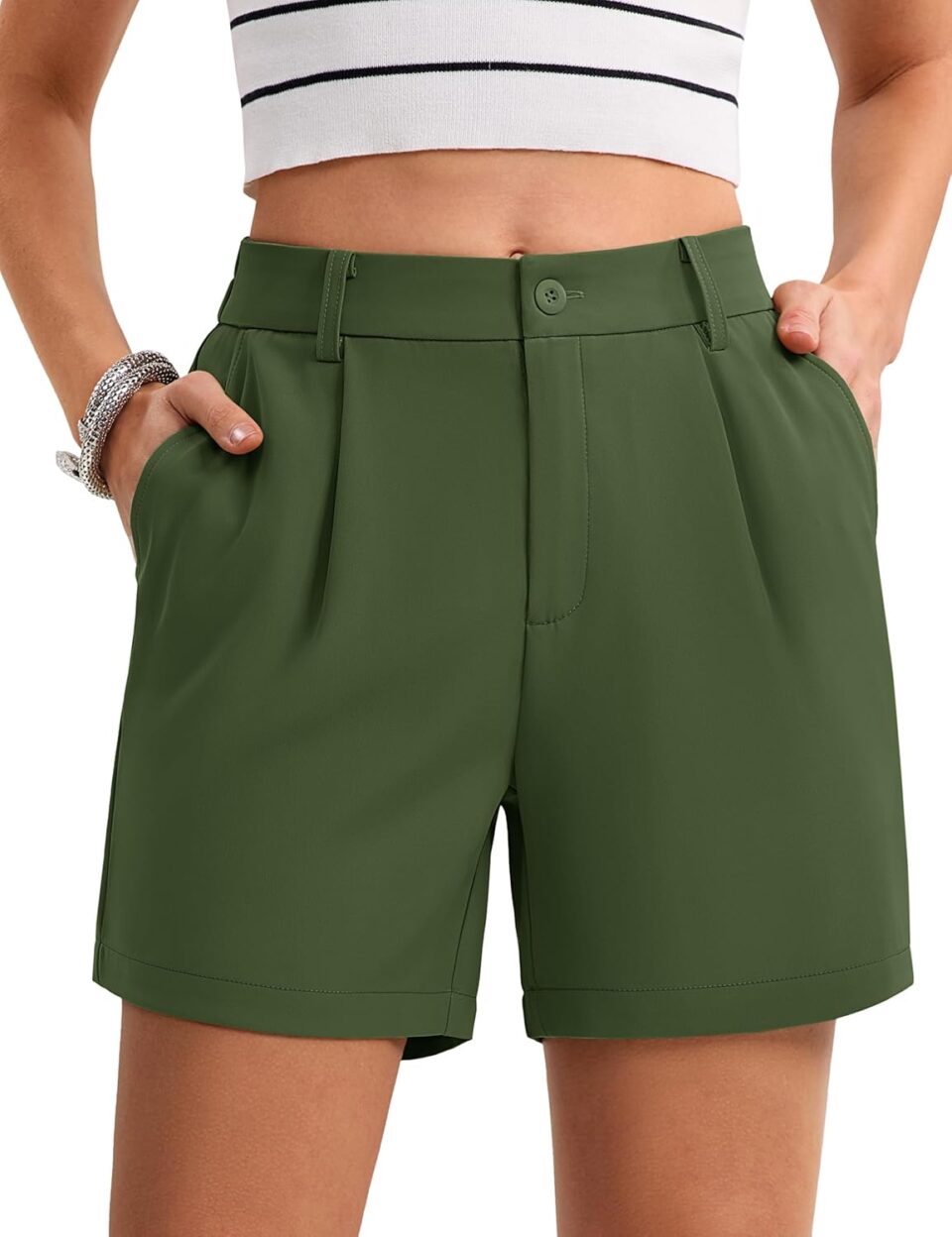 MAGCOMSEN Shorts for Women Dressy Casual Summer Pleated Tailored Back Elastic Waist Trouser Shorts with Pockets