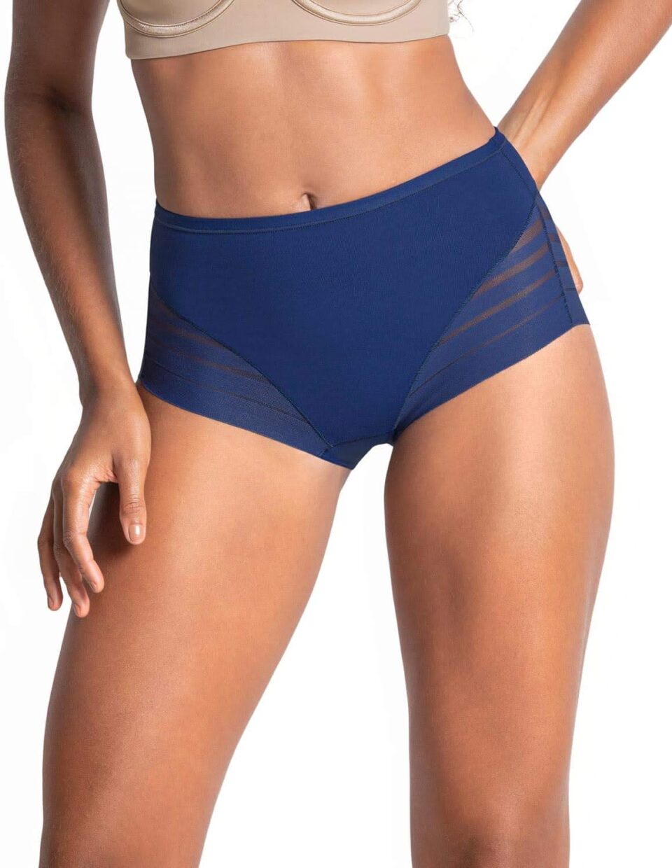 Leonisa High Waisted Invisible Tummy Control Shapewear for Women - Stripe Lace Ladies Underwear Panties