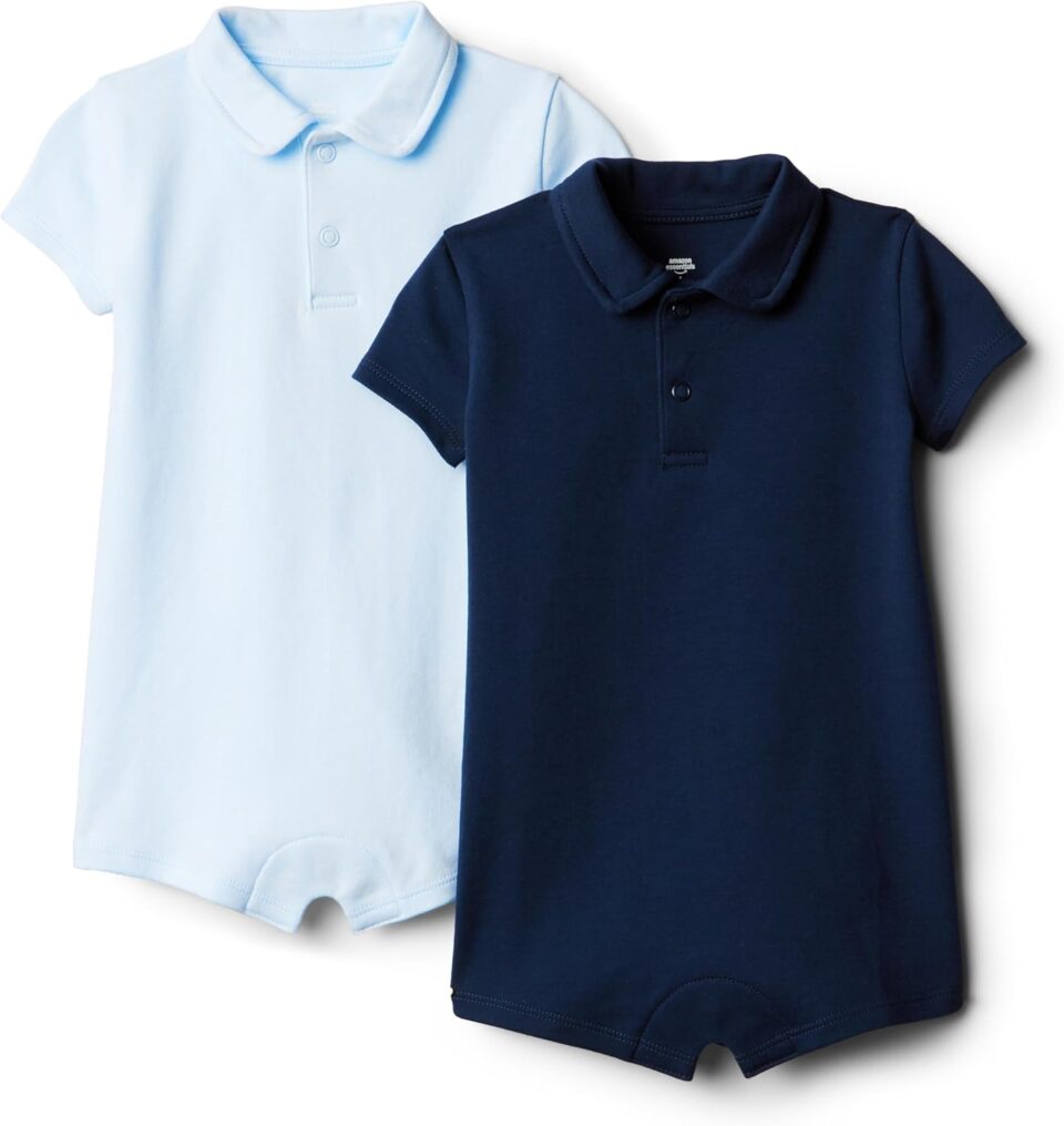 Amazon Essentials x Sofia Grainge Baby Boys' Short Sleeve Romper, Pack of 2