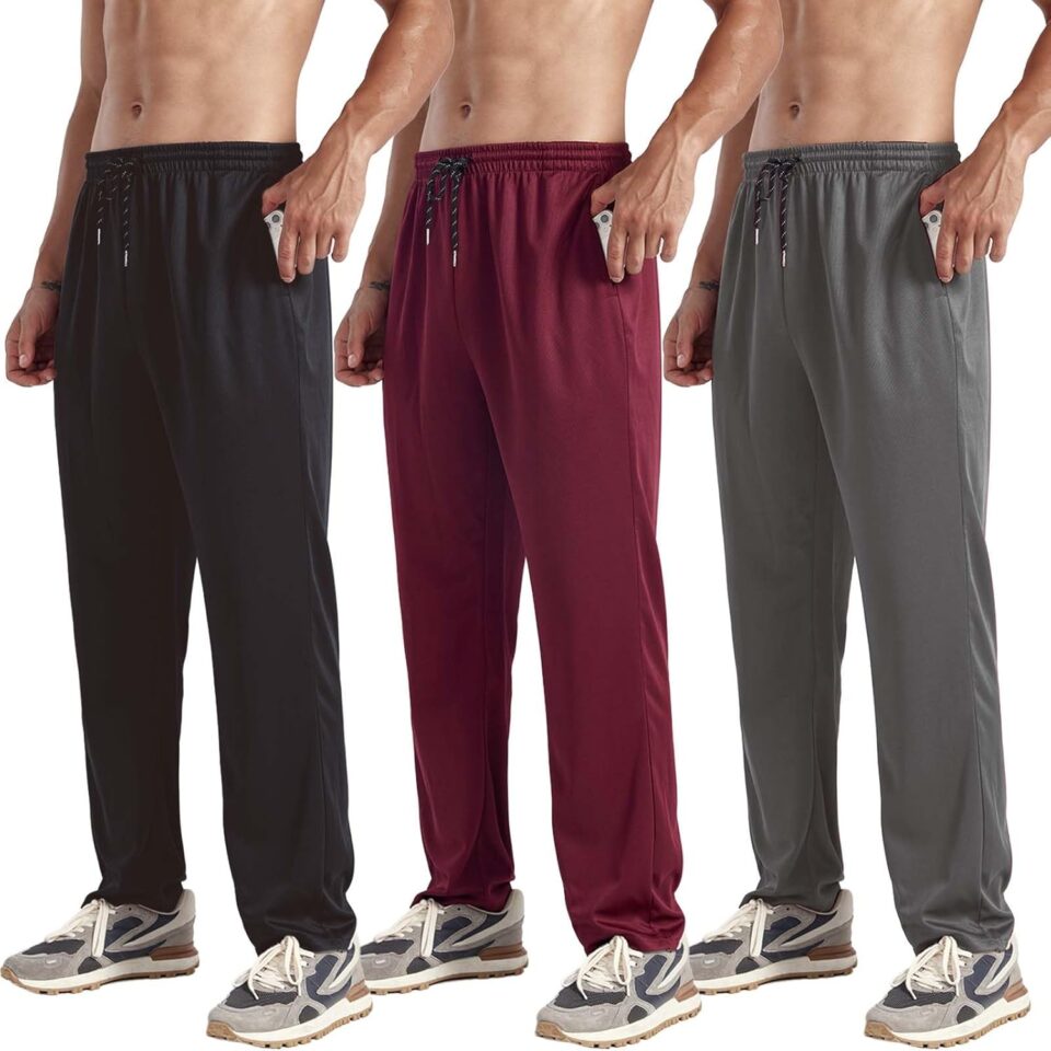 ZH 3-Pack Men's Mesh Jogger Pants, Comfortable Athletic Pants with Pockets for Active Wear, Lightweight & Breathable S-3XL