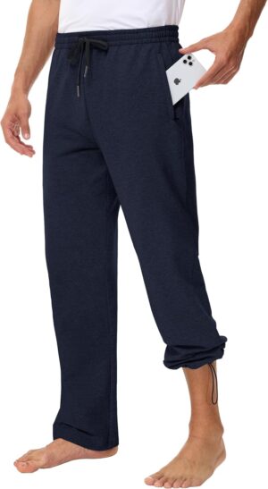 Men's 30" 34" 36" Cotton Yoga Sweatpants - Athletic Casual Lounge Open Bottom Straight Leg Loose Pants Zipper Pockets