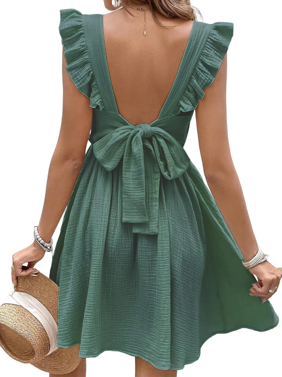 CUPSHE Women's Mini Dresses V Neck Flutter Sleeve Cotton A Line Short Summer Cover Up Dress