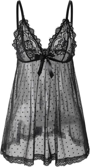 Sexy lingerie Lace Babydoll Chemise, Black, Women's Sleepwear S-5XL