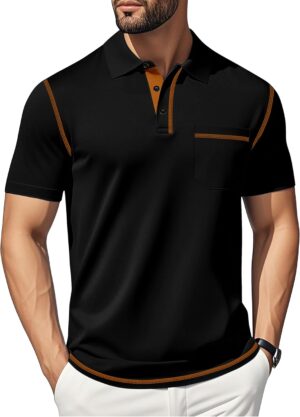 Men's Casual Polo Shirts Shorts Sleeve Summer Shirt Classic Collared Button Golf Shirts with Pocket