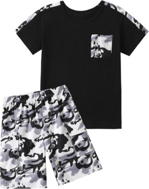 Boys clothes camouflage stitching short-sleeved T-shirt camouflage shorts teen boys summer outfits