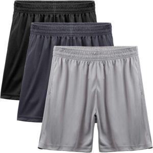 BEARAE Boys Athletic Shorts, Quick Dry Youth Basketball Shorts with Pockets Elastic Waistband, Sport Cargo Short Activewear