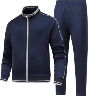 Men's 2 Pieces Athletic Tracksuit Full-Zip Workout Sweatsuit with Active Jackets and Pants