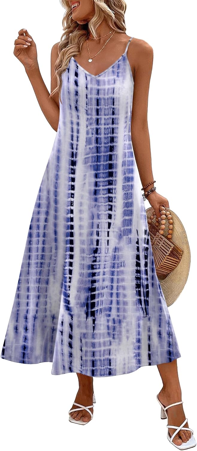 Zeagoo Womens Summer Maxi Dress Spaghetti Strap Casual Printed Dress Boho Floral Beach Sundress,