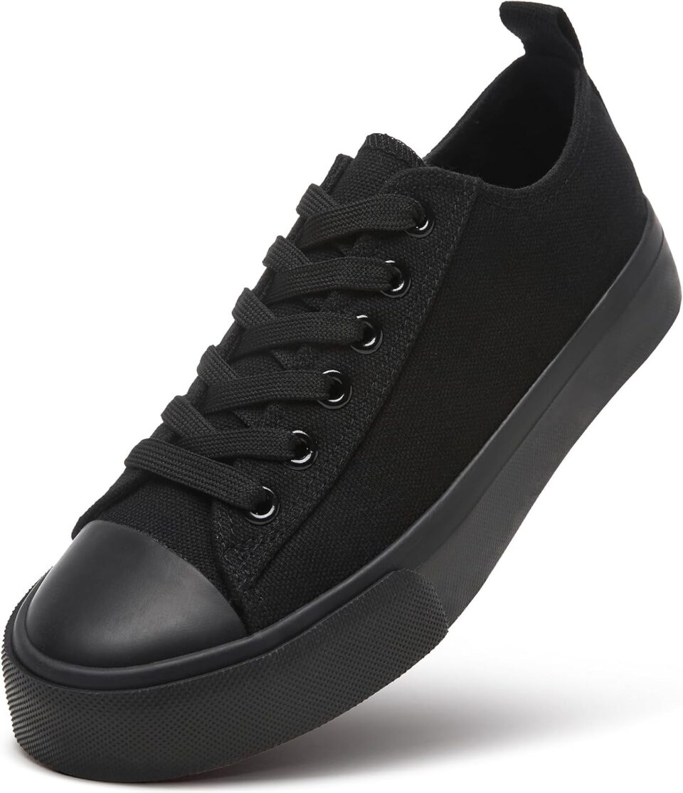 ZGR Womens White Canvas Sneakers,Classic Black Canvas Shoes,Casual Fashion Sneakers