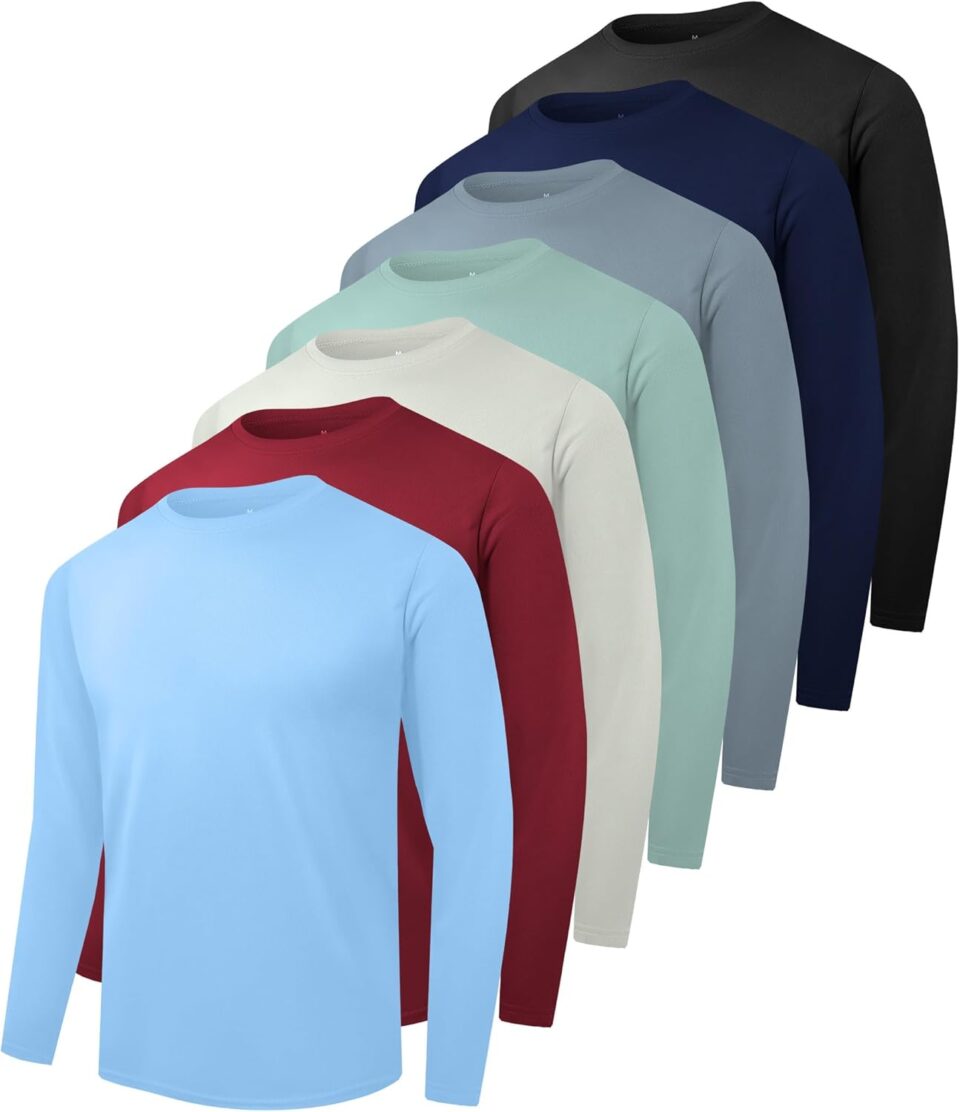 6/7 Pack Men Dry Fit Workout Long Sleeve Athletic Gym UPF SPF UV Sun Protection Quick Dry Lightweight Shirts