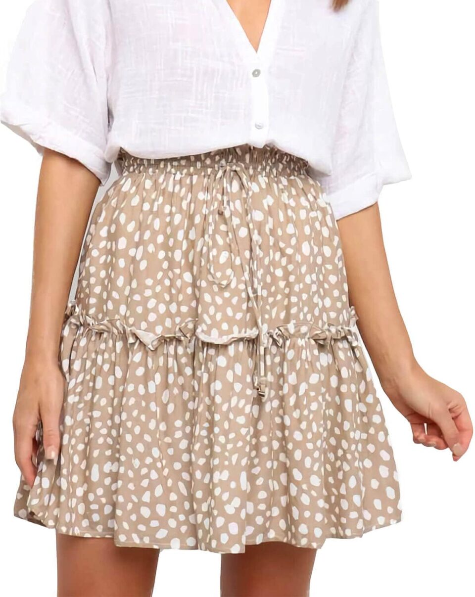 Alelly Women's Summer Cute High Waist Ruffle Skirt Floral Print Swing Beach Mini Skirt
