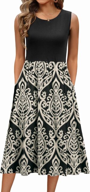 Zeagoo Women's Summer Tank Midi Dress with Pockets Floral Sleeveless A-Line Casual Loose T-Shirt Dresses Beach Sundress 2025