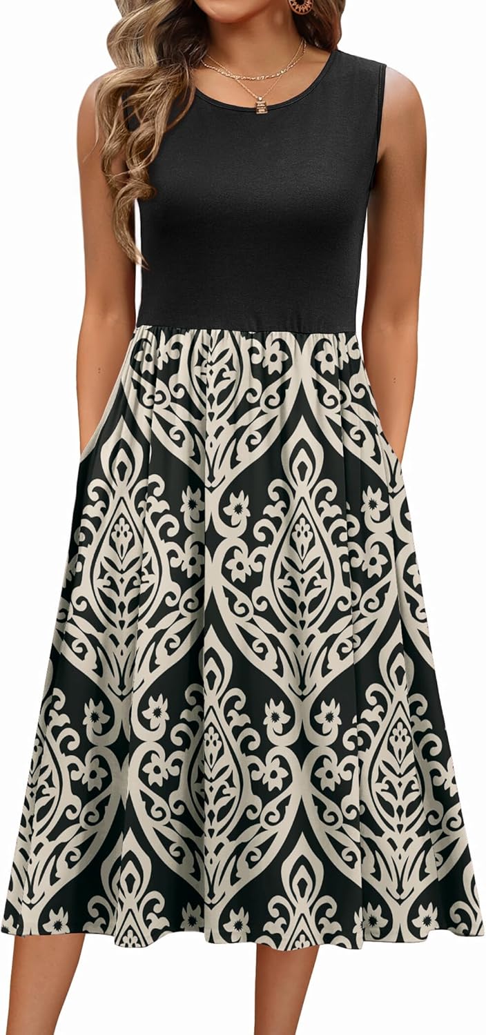 Zeagoo Women's Summer Tank Midi Dress with Pockets Floral Sleeveless A-Line Casual Loose T-Shirt Dresses Beach Sundress 2025