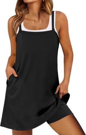 ANRABESS Womens Tennis Dress 2025 Trendy Summer Casual Loose Athletic Workout Exercise Golf Mini Romper Dress Built in Shorts