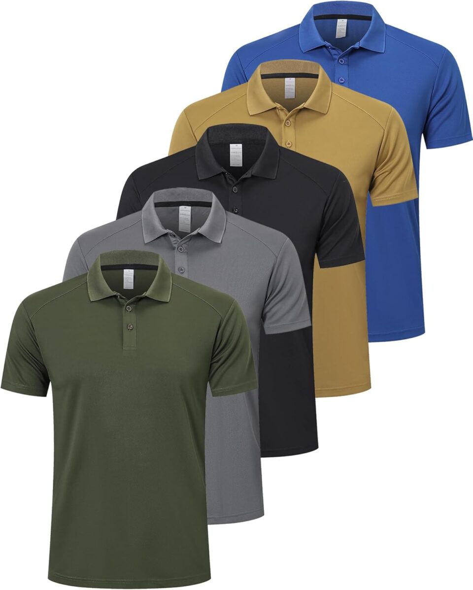 ZENGVEE Mens Polo Shirts Moisture Wicking Short Sleeve Performance Quick Dry Athletic Golf Shirts