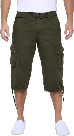 X RAY Men's Belted Long Cargo Shorts for Men, Below Knee Length Mens Cargo Shorts, 3/4 Pants (Big and Tall Shorts for Men)