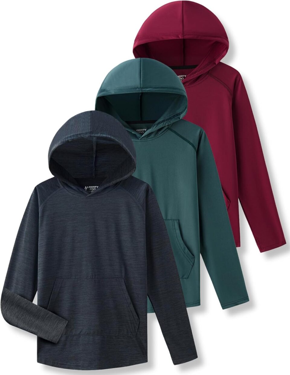 Liberty Imports 3 Pack: Youth Boys Teen Active Long Sleeve Hoodie Sweatshirts - Athletic Dry-Fit Hooded Pullover Shirts