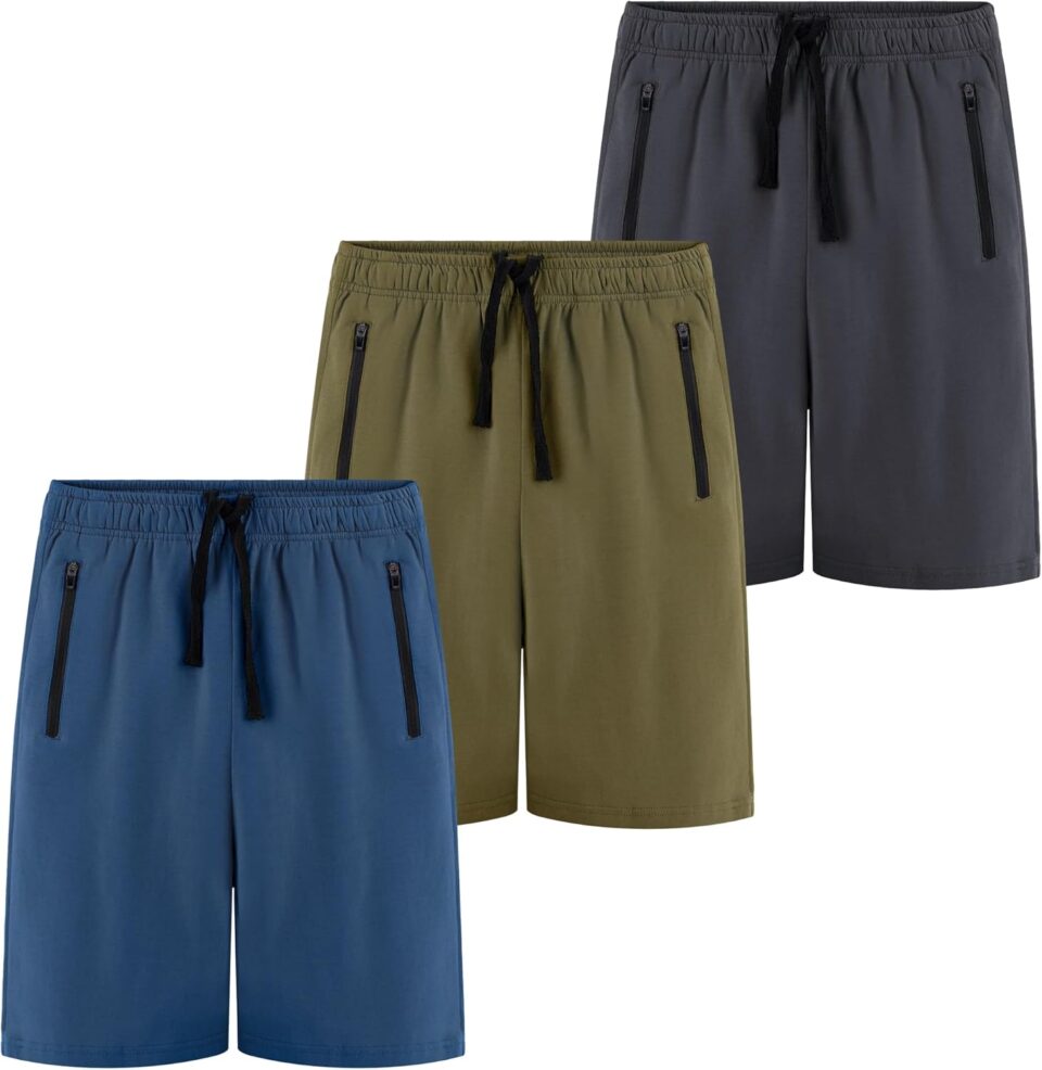 BIG ELEPHANT Kids Casual Shorts with Zipper Pockets and Drawsting, Youth Boys Athletic Shorts for Running Playing