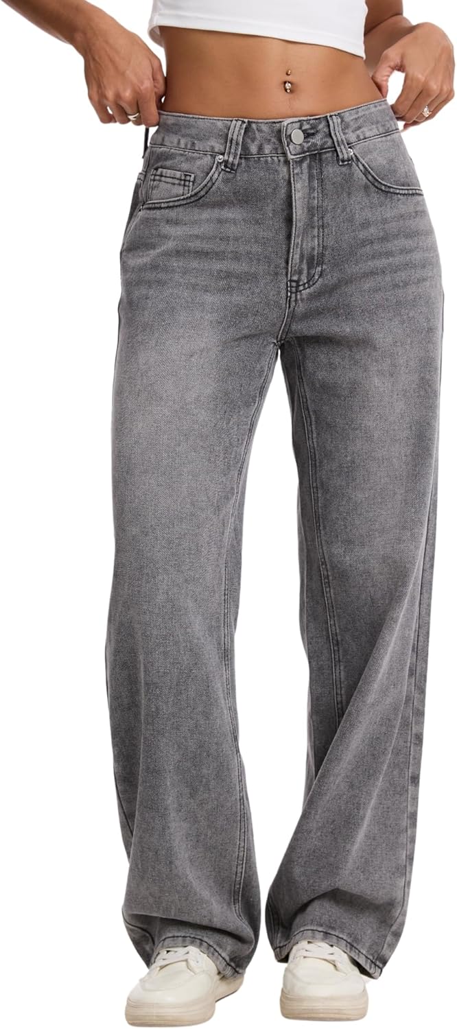 Straight Leg Jeans for Women Casual Washed Vintage Loose Fit Boyfriend Baggy Denim Pants