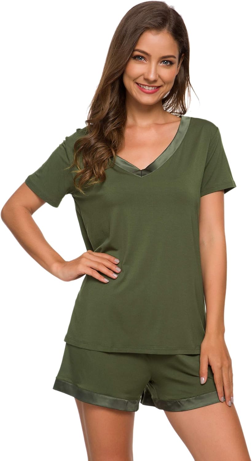 WiWi Viscose from Bamboo Pajamas Set for Women Soft Short Sleeve with Shorts Summer Plus Size Pjs Sets Sleepwear S-4X