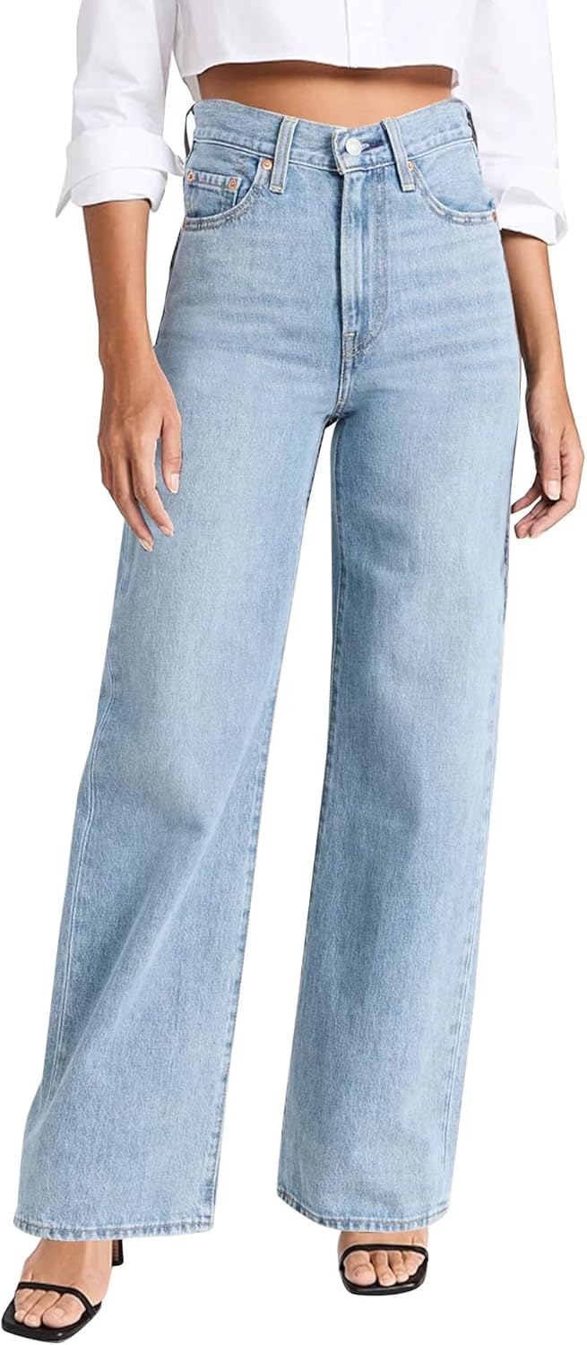 Women's Wide Leg Straight Jeans High Waisted Vintage Stretchy Tummy Control Trendy Recycled Denim Jeans for Women