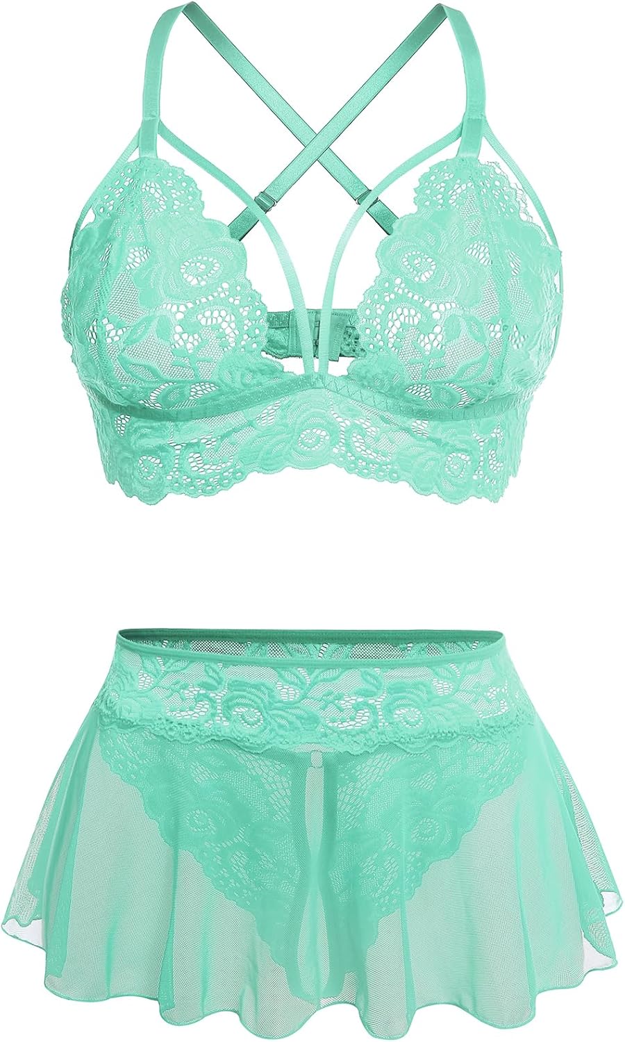 Sexy Lingerie for Women Naughty 3 Piece Bralette, Mini Skirt with G-String Crotchless Lingerie Set
