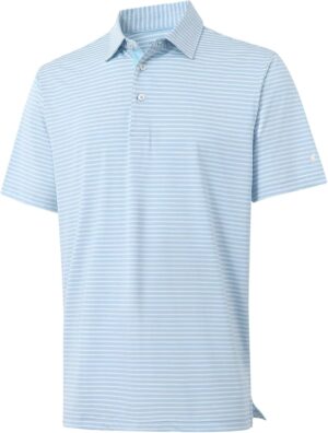 Rouen Golf Shirts for Men Moisture Wicking Lightweight Dry fit Performance Sports Stripe Collared Golf Polo Shirts for Men