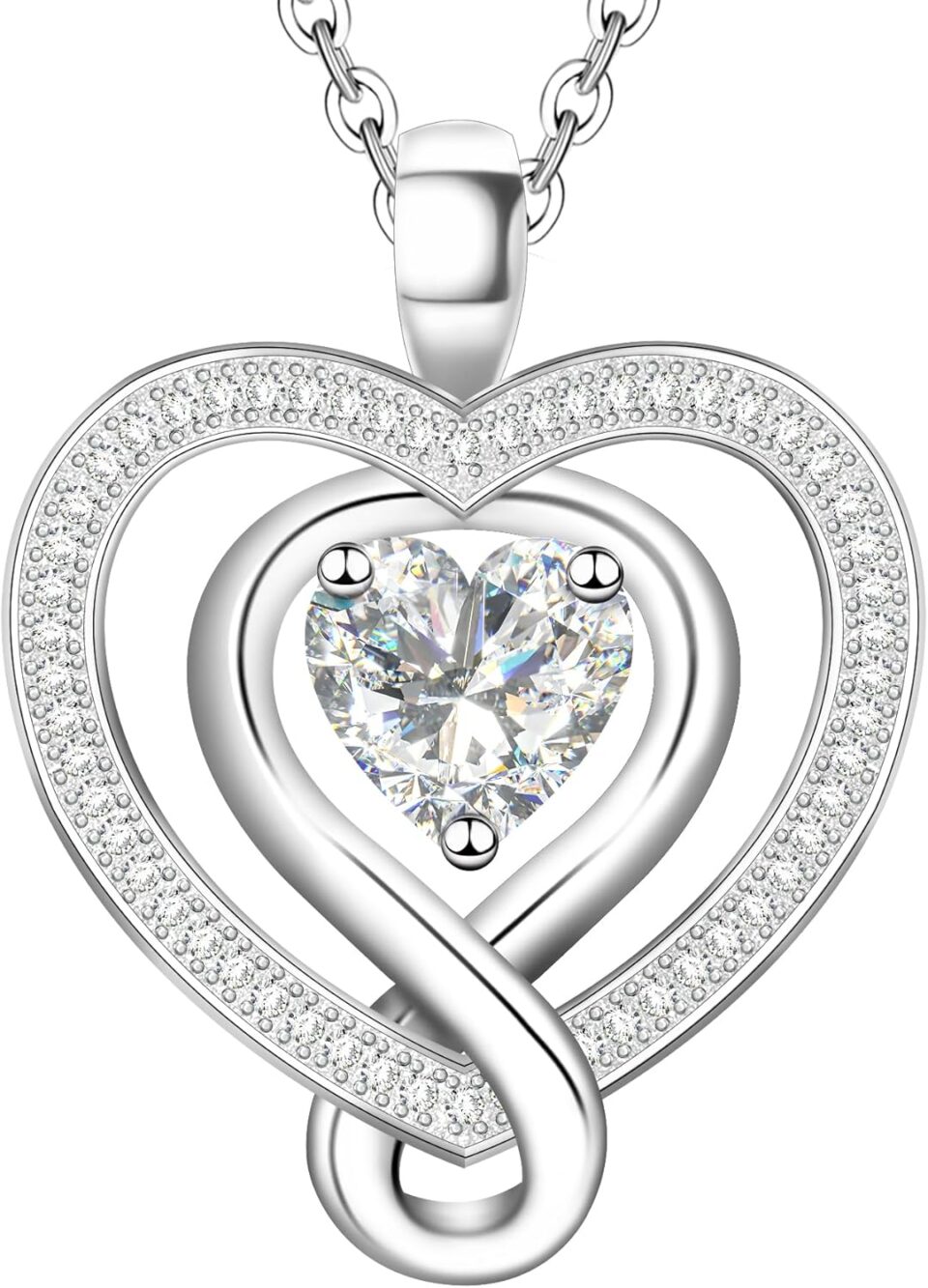 925 Sterling Silver Heart Necklace - Elegant Silver Jewelry for Women - Heart Pendant for Birthday, Anniversary - Ideal for Wife, Mom, Girlfriend