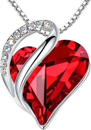 Necklaces for Women, Infinity Love Birthstone Heart Crystal Pendant, Birthday Jewelry Gifts for Her, Mom, and Wife, Silver Plated, 18 plus 2 inch Adjustable Chain
