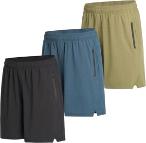 3 Pack Mens Athletic Shorts Casual Quick-Drying Gym Shorts for Mens with Zipper Pockets Drawstring