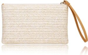 COOKOOKY Womens Straw Clutch Bag Bohemian Summer Beach Straw Purse Zipper Wristlet Wallets for Women