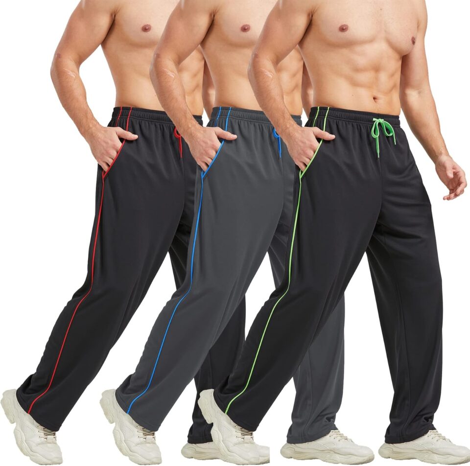 Men's Athletic Pant with Pockets Open Bottom Sweatpants for Men Workout, Exercise, Running