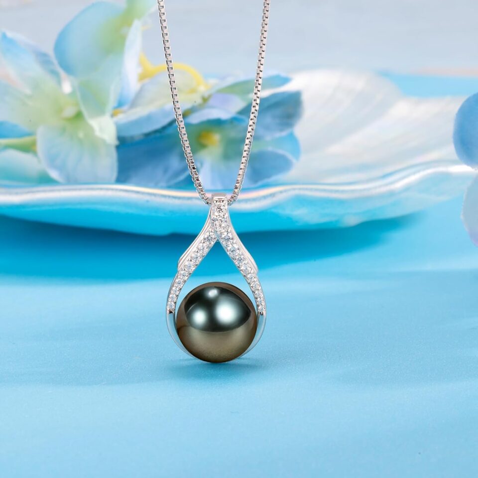 Mothers Day Gifts for Mom Gift Women Anniversary for Wife, Tahitian Black Pearl Necklaces,wife Girlfriend Her Wedding Birthday Gifts Christmas Day Valentine's Gift for Her Jewelry