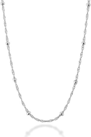 Miabella Italian 925 Sterling Silver Singapore Bead Chain Station Necklace for Women, Made in Italy