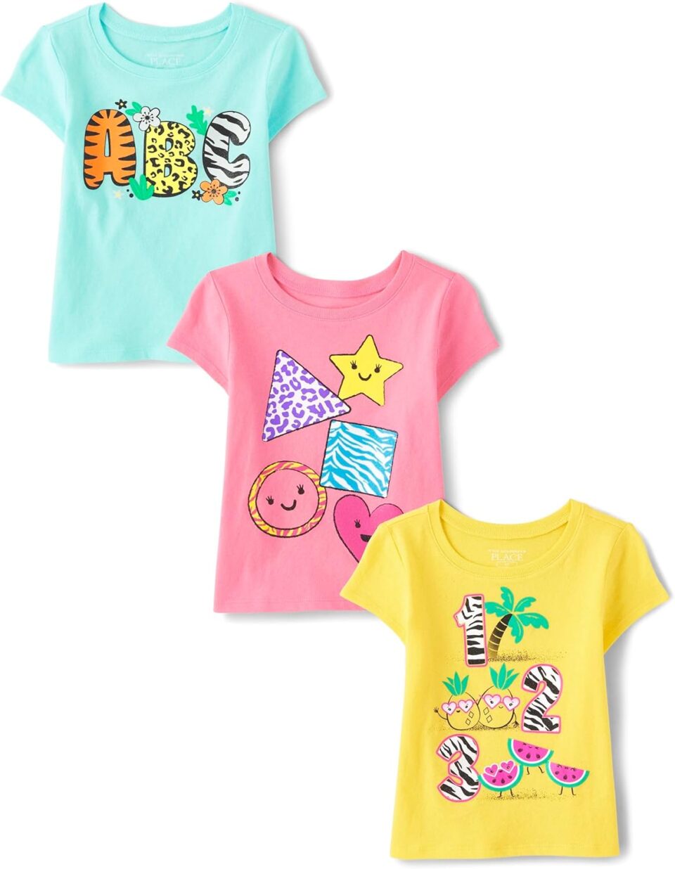 The Children's Place Baby and Toddler Girls' School Days Short Sleeve Graphic T-Shirts, Multipack