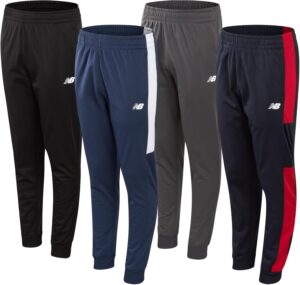 New Balance Boys Sweatpants - 4 Pack Active Tricot Boys Joggers Athletic Pants with Pockets, Kids Activewear Clothes (4-20)