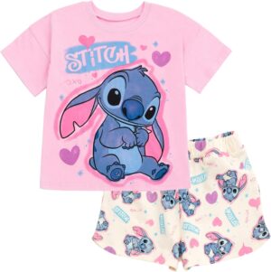 Disney Junior Floral T-Shirt and French Terry Shorts Outfit Set Newborn to Big Kid Sizes (6-9 Months - 14-16)