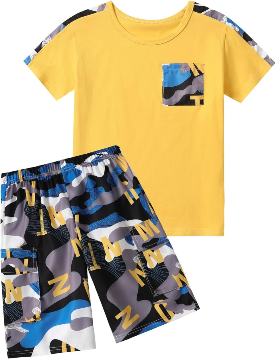 Boys clothes camouflage stitching short-sleeved T-shirt camouflage shorts teen boys summer outfits