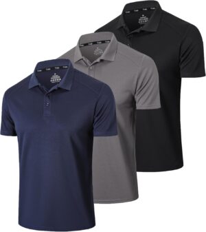 Men’s 1/3 Pack Polo Shirt Moisture Wicking Dry Fit Performance Athletic Short Sleeve Golf Shirt