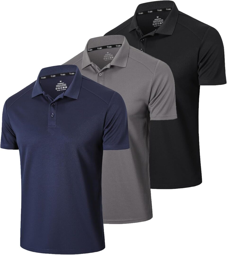Men’s 1/3 Pack Polo Shirt Moisture Wicking Dry Fit Performance Athletic Short Sleeve Golf Shirt