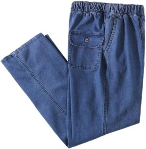 Ylingjun Mens Elastic Waist Jeans Casual Loose Fit Pull On Jeans Denim Pants