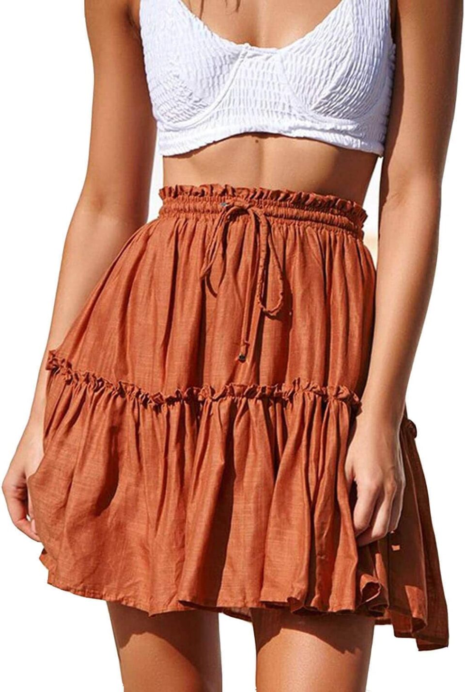 Alelly Women's Summer Cute High Waist Ruffle Skirt Floral Print Swing Beach Mini Skirt
