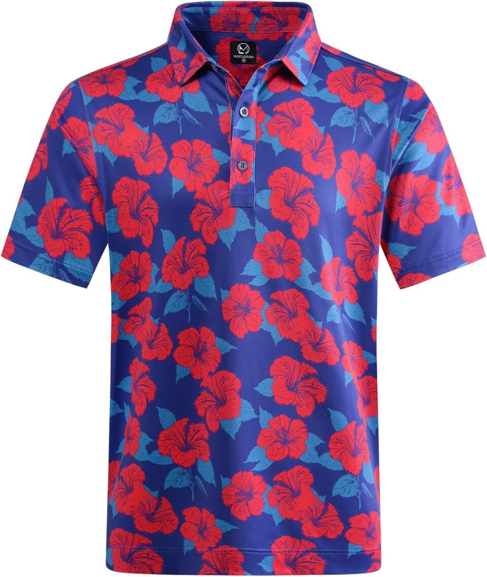 Mens Golf Shirt Moisture Wicking Dry Fit Mens Polo Shirts Dry Fit Performance Men's Golf Shirts Regular Fit Fashion Print