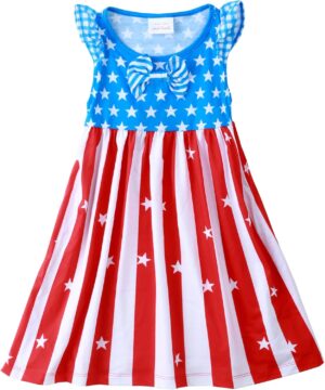 HH Family Girls 4th of July Dress Patriotic American Flag Outfit Kids Clothing