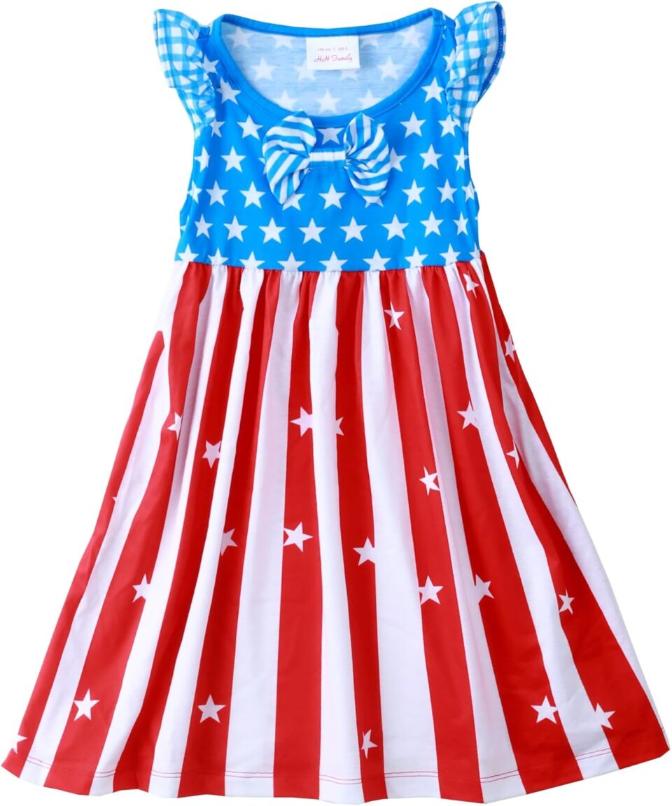 HH Family Girls 4th of July Dress Patriotic American Flag Outfit Kids Clothing