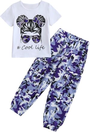 Girl Clothes Cute Cool Girl Tops Splicing Pants 2 Piece Girls Summer Outfits 6-14 Years