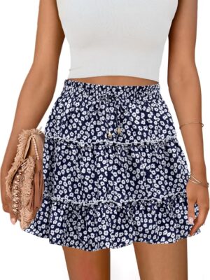 Summer Flowy Shorts for Women Casual Boho Skorts Floral Ruffled Tiered High Waist Mini Skirts 2025 Tennis Golf