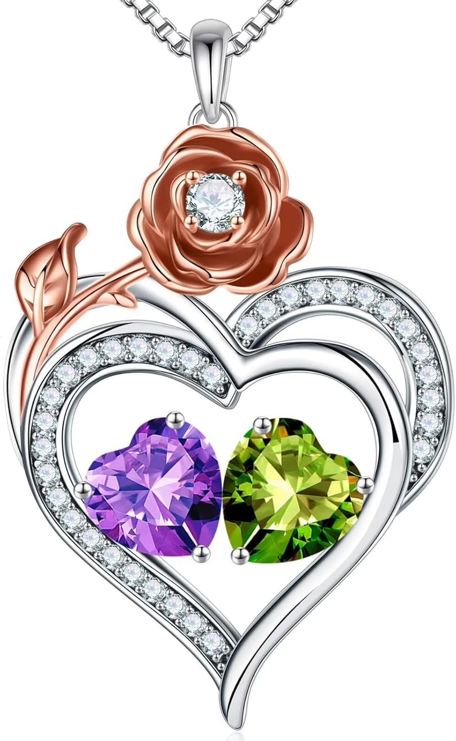 Iefil Rose Heart Birthstone Necklace Gifts for Wife Mom, Birthstone Jewelry Gemstone Valentines Mothers Gifts for Her Wife Women Mom Grandma